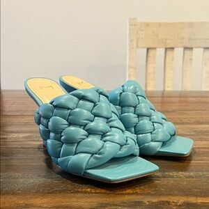 Marc Fisher Teal Braided Mules NWOB